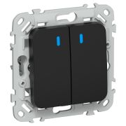 FLITE Выключатель 2-клавишный с индикацией 10А ВС12-1-1-ФлЧ черный IEK