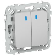 FLITE Выключатель 2-клавишный с индикацией 10А ВС12-1-1-ФлА алюминий IEK