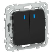 FLITE Выключатель 2-клавишный проходной с индикацией 10А ВС62-1-1-ФлЧ черный IEK