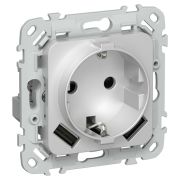 FLITE Розетка 1-местная с заземлением с защитными шторками 16А с USB A+A 3,1А безвинтовое крепление РСЮша11-1-ФлА алюминий IEK