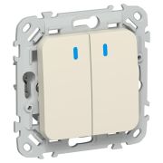FLITE Выключатель 2-клавишный с индикацией 10А ВС12-1-1-ФлСл сливочный IEK