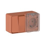 AtlasDesign PROFI IP54 О/У БЛОК: РОЗ. з/к со шт. 16А, ВЫКЛ.2-клав.10А, ТЕРРАКОТОВЫЙ