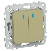 FLITE Выключатель 2-клавишный с индикацией 10А ВС12-1-1-ФлО оливковый IEK