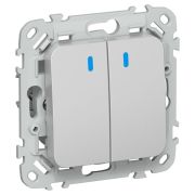 FLITE Выключатель 2-клавишный проходной с индикацией 10А ВС62-1-1-ФлА алюминий IEK
