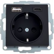 РОЗЕТКА 16А c 2 USB A+С, мех, КАРБОН