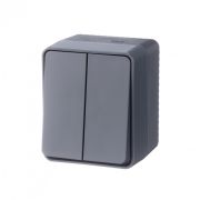 AtlasDesign Profi54 выключатель двухклавишный IP54 10 АХ, АНТРАЦИТ, Россия