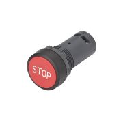 Кнопка моноблочная 22мм красная с возвратом, с маркировкой STOP, пластик, 1НО+1НЗ, IP65 SB7