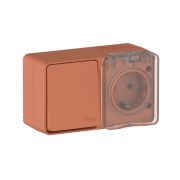 AtlasDesign PROFI IP54 О/У БЛОК: РОЗ. з/к со шт. 16А, ВЫКЛ.1-клав.10А, ТЕРРАКОТОВЫЙ